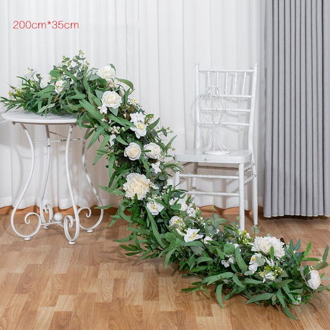 White Rose Hydrangea Large Flower Ball Artificial Green Plants Flower Row Runner Wedding Backdrop Decor Floral Wall Party Props #1129