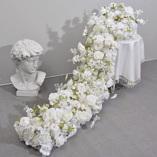 2M White Rose Delphinium Sofa Table Runner Flower Row Wedding Backdrop Arch Decor Floral Arrangement Window Display Party Props #1001