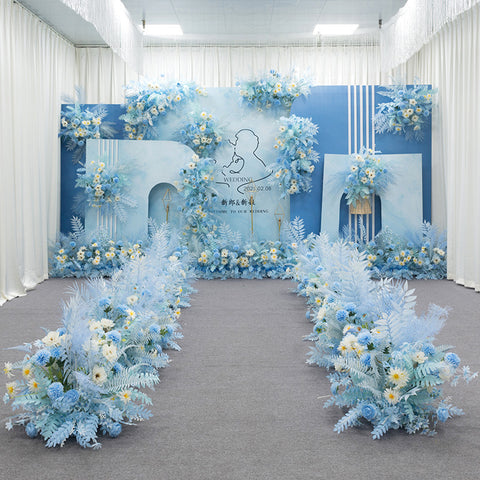 Blue Series Wedding Floral Arrangement Artificial Flower Row Table Flower Road Lead T Stage Backdrop Corner Flower Ball Custom #1043